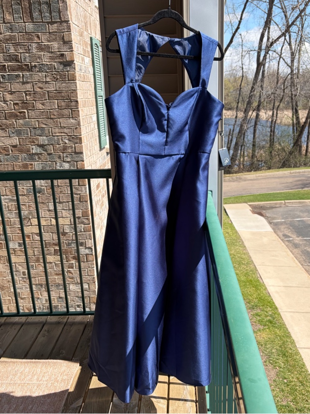 🆕🫐Adrianna Papell Navy Mikado Sweetheart Dress Size14 Formal Midi Fit&Flare Prom - Picture 4 of 17